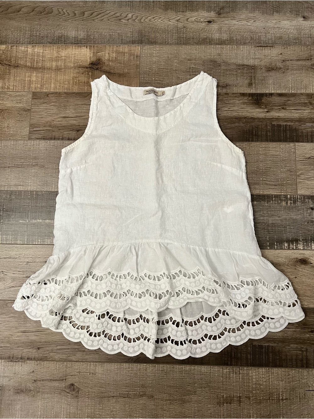 Sleeveless White Eyelet Peplum Tank Top 100% linen made in Italy Sz S